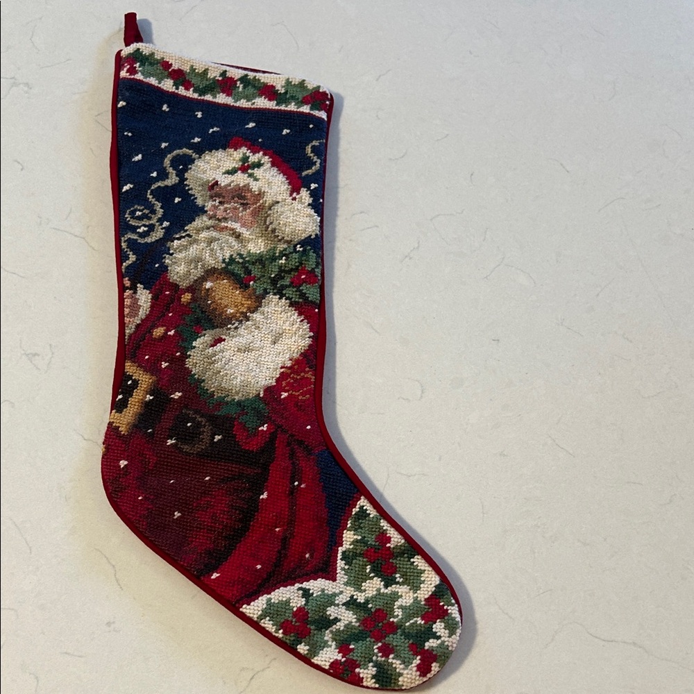 C&F Wool Needlepoint Vintage Old World Santa Christmas Stocking